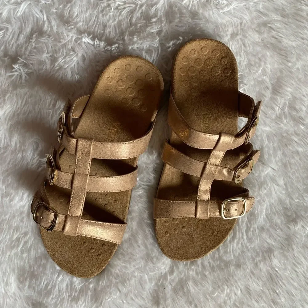 Vionic Misa Rose‎ Gold Strappy Slip on Sandals Womens Size 9 Wide